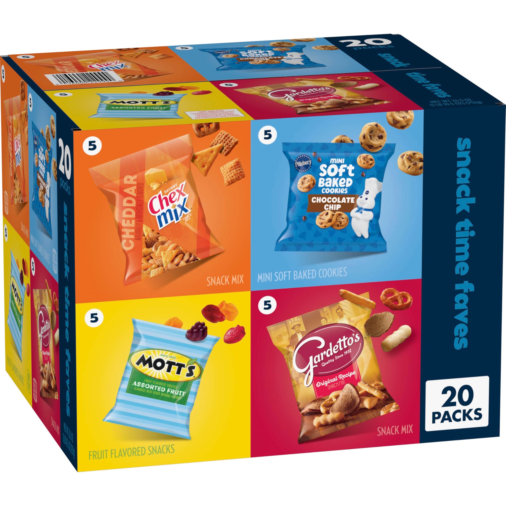 Chex Mix, Mott's, Gardetto's, Pillsbury Cookies, Snack Time Faves Variety Pack, Snack Bags, 20 Ct, 26.5 oz