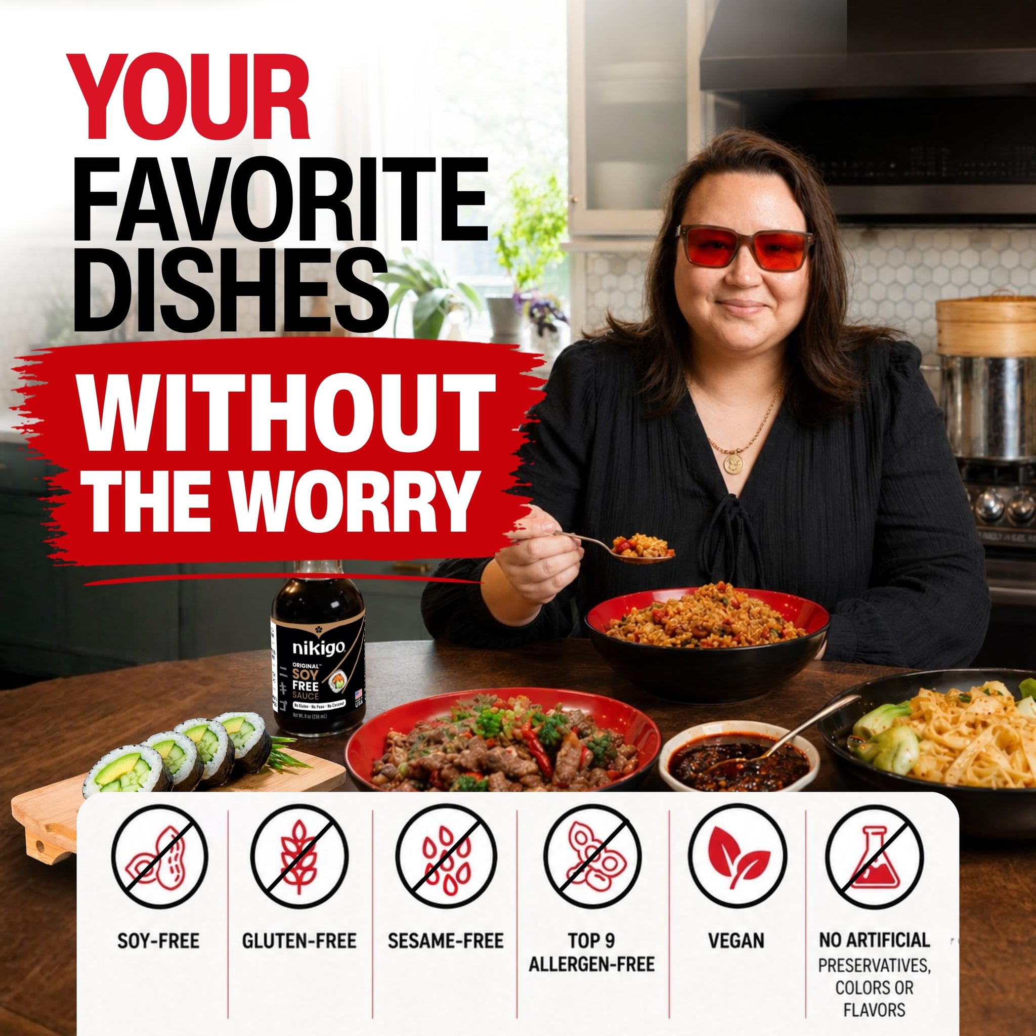 NIKIGO Original Soy Free Sauce - Premium Soy Sauce Replacement, Allergen-Friendly, 3 Simple & Clean Ingredients, Mushrooms, Sea Salt, Water, Authentic