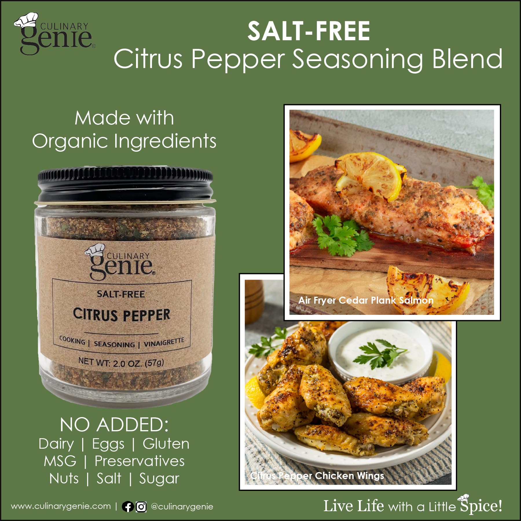Culinary Genie Salt-Free Citrus Pepper Seasoning Blend - Lemon Pepper Style with Orange Zest, No Salt or Sugar Added