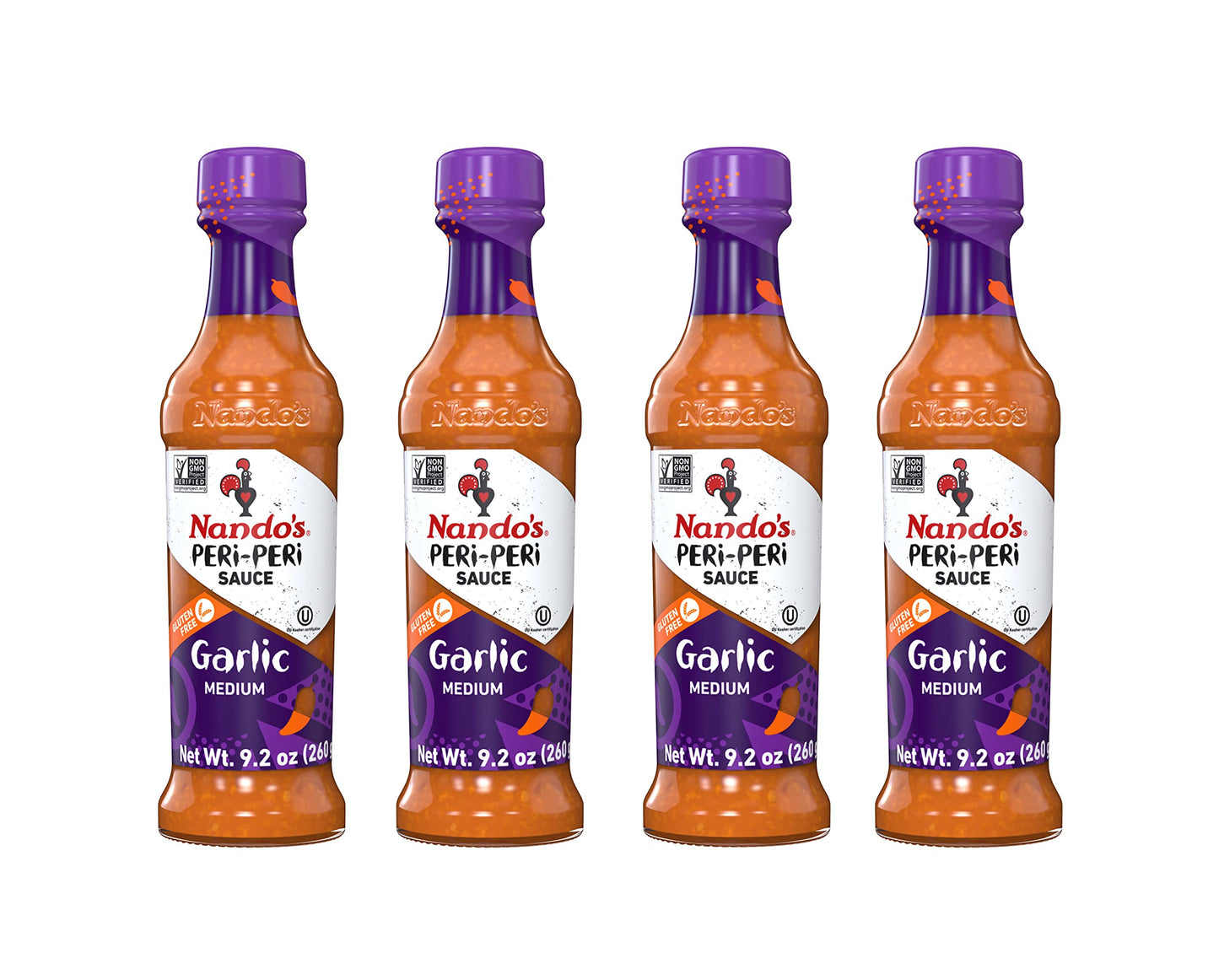 Nando's PERi PERi Garlic Sauce - Medium Heat Tangy Flavor | Gluten Free Hot Sauce, 9.1 oz Bottles (4 Pack)