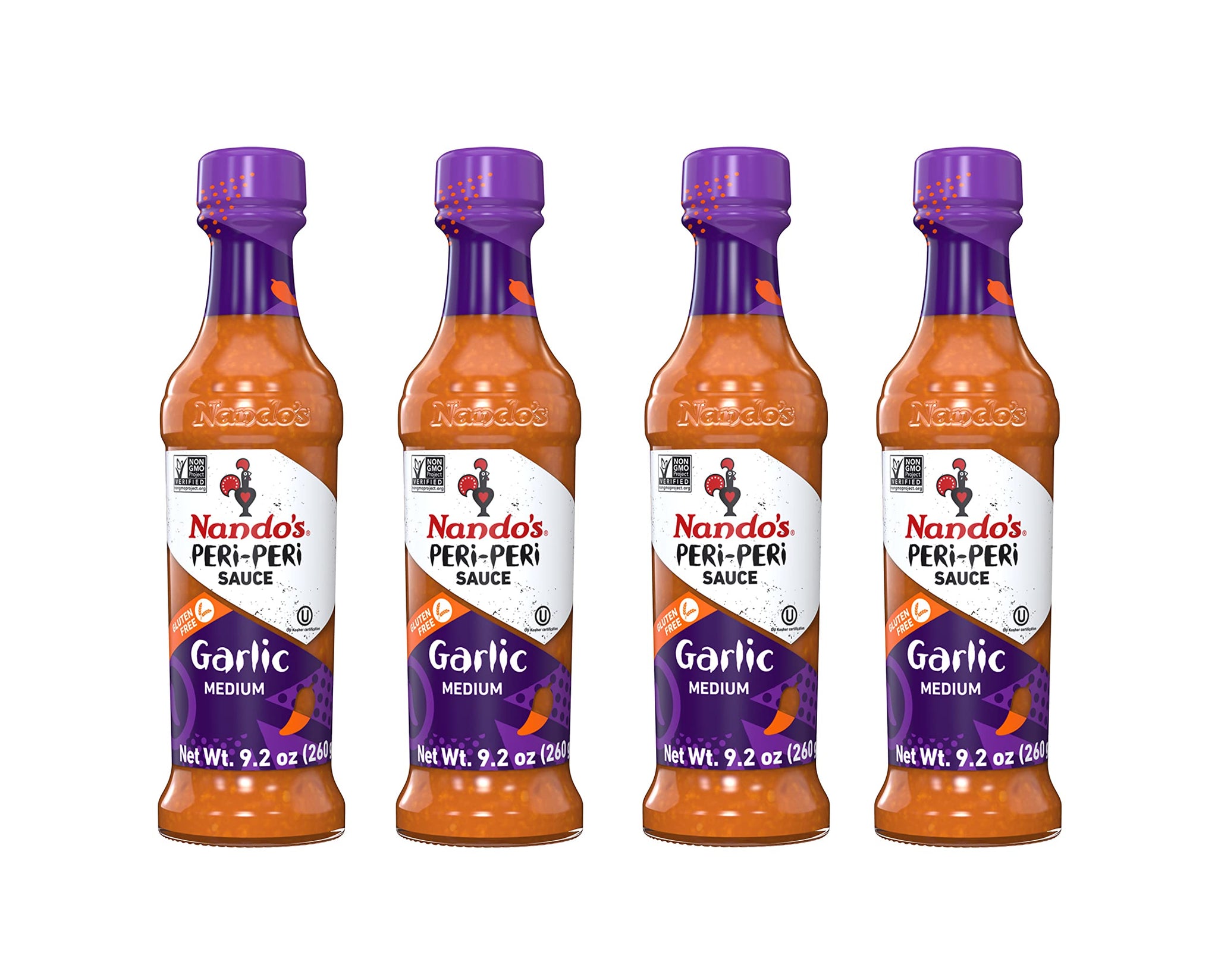 Nando's PERi PERi Garlic Sauce - Medium Heat Tangy Flavor | Gluten Free Hot Sauce, 9.1 oz Bottles (4 Pack)