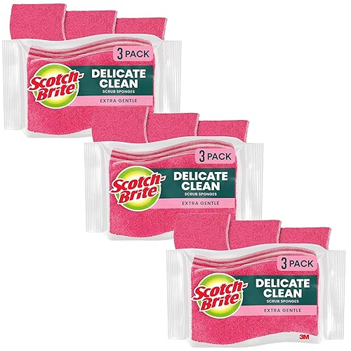 Scotch-Brite Delicate Care Scrub Sponges, 9 Count (3 Packs of 3) - Non-Scratch Cleaning for Glassware, Non-Stick Cookware