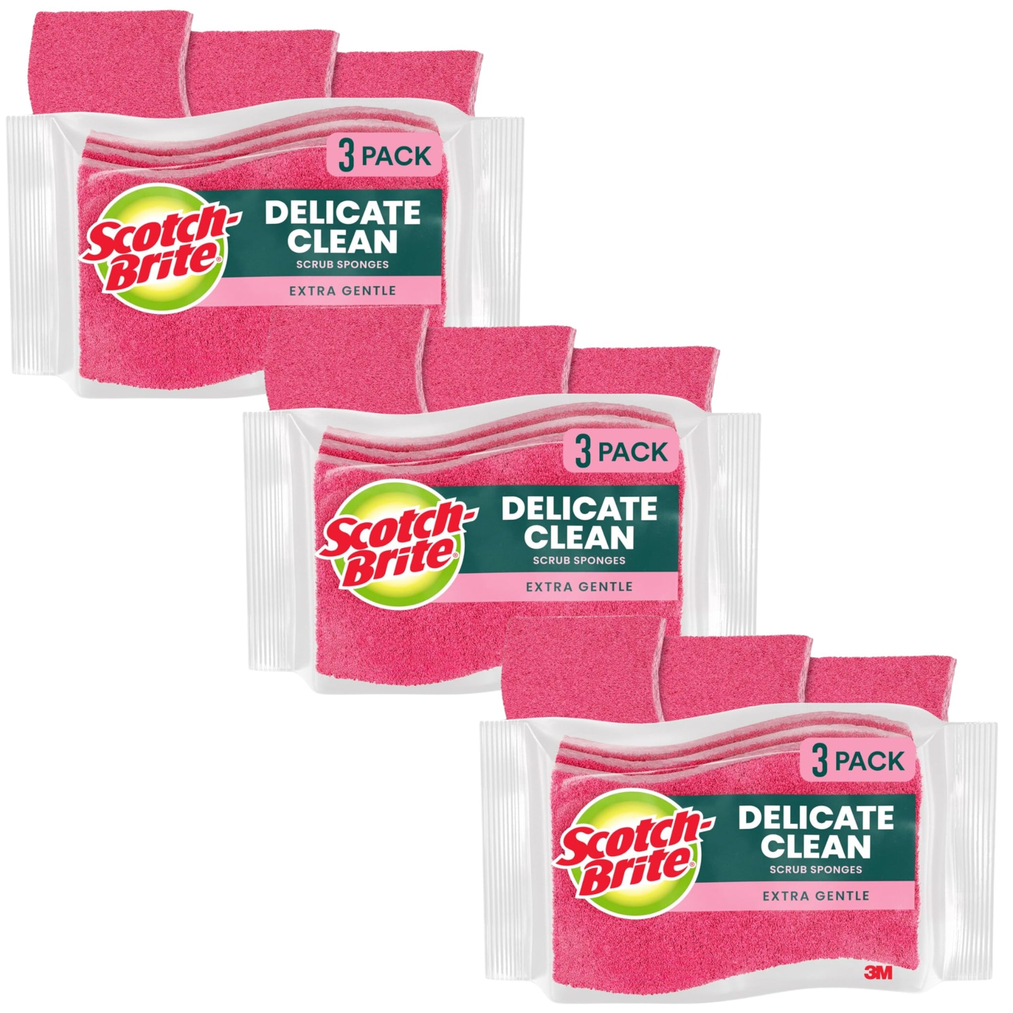 Scotch-Brite Delicate Care Scrub Sponges, 9 Count (3 Packs of 3) - Non-Scratch Cleaning for Glassware, Non-Stick Cookware