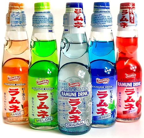 Ramune Japanese Soda Variety Pack - Shirakiku Multiple Flavors - Japanese Drink Gift Box (5 Count) (.1 Pack (6.76 Fl Oz (Pack of 5))