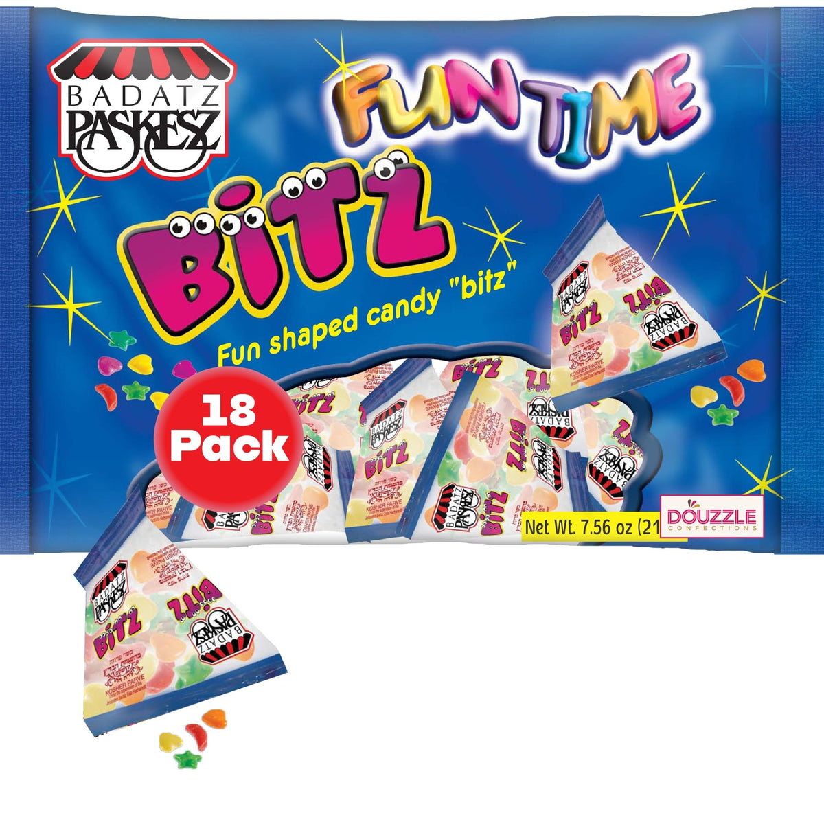 DOUzzle Kosher, Fun-Shaped Bitz, Mini Assorted Fruit Candy Packs, (18 Count, 1 Pack) Birthday Party Favors & Goodie Bags, Mini Dulces