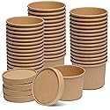 GUSTO 12 oz. Kraft Paper Food Containers with Vented Lids - [25 Count] To Go Hot Soup Bowls, Disposable Ice Cream Cups, Ideal for Hot and Cold Foods