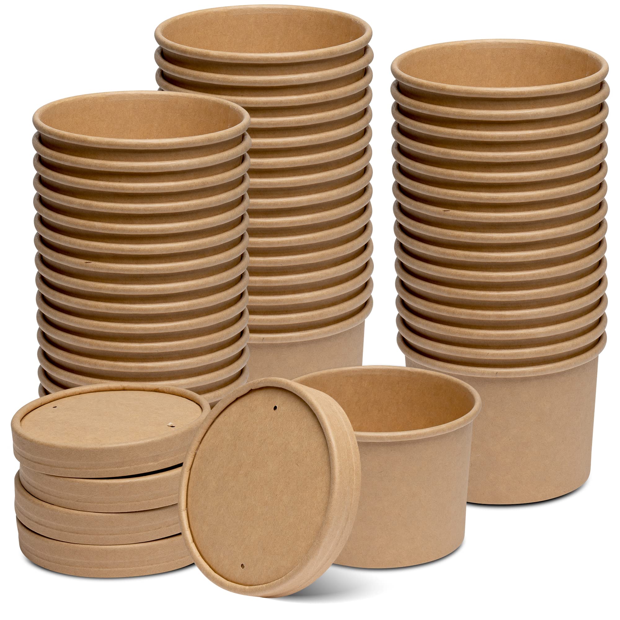 GUSTO 12 oz. Kraft Paper Food Containers with Vented Lids - [25 Count] To Go Hot Soup Bowls, Disposable Ice Cream Cups, Ideal for Hot and Cold Foods