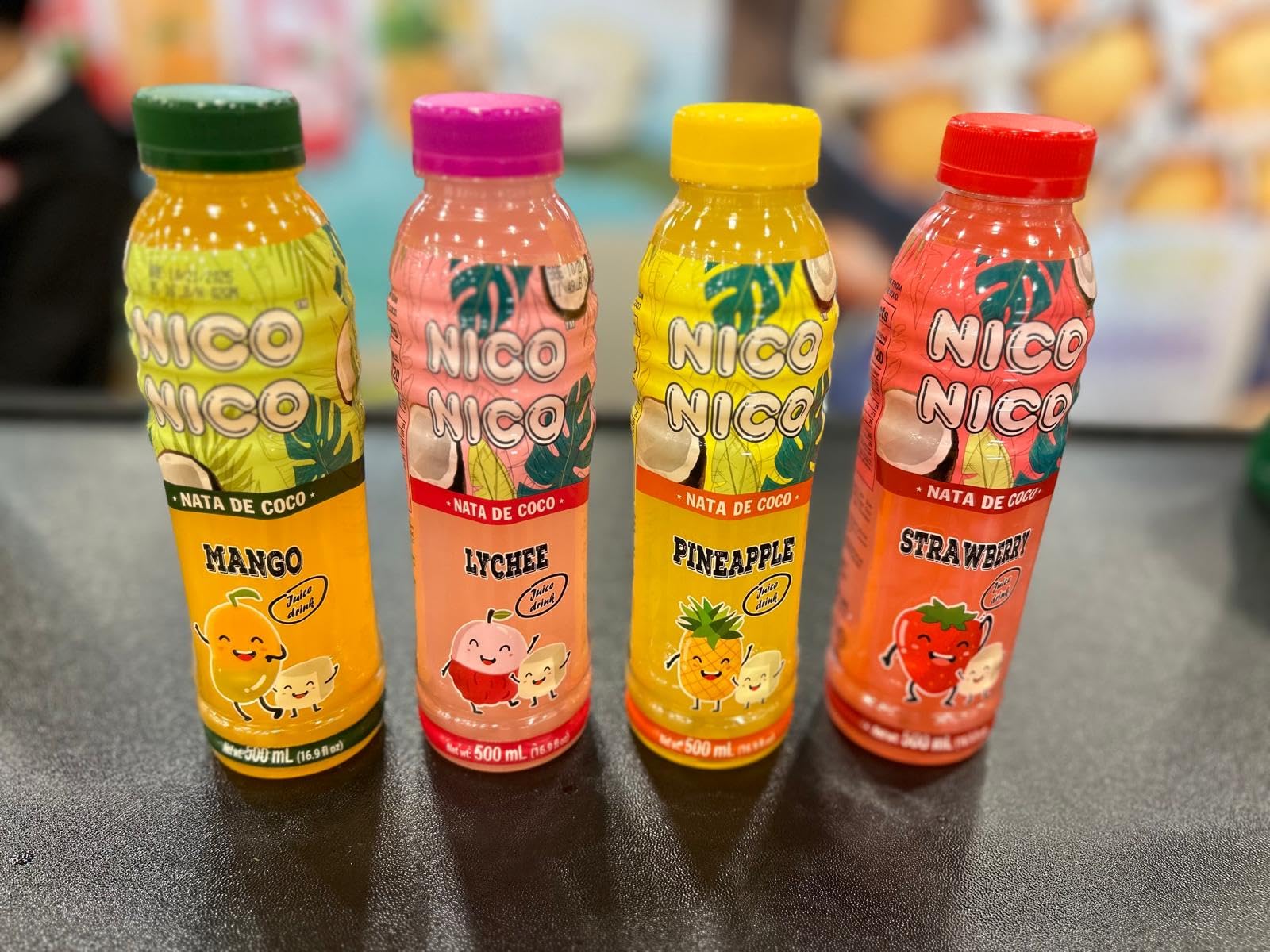 NICONICO COCONUT GEL JUICE DRINK-VARIETY PACK [16.9 fl oz, Pack of 12 (3 bottle of each Mango/Lychee/Strawberry/Pineapple)] Refreshing 30% Fruit Juice