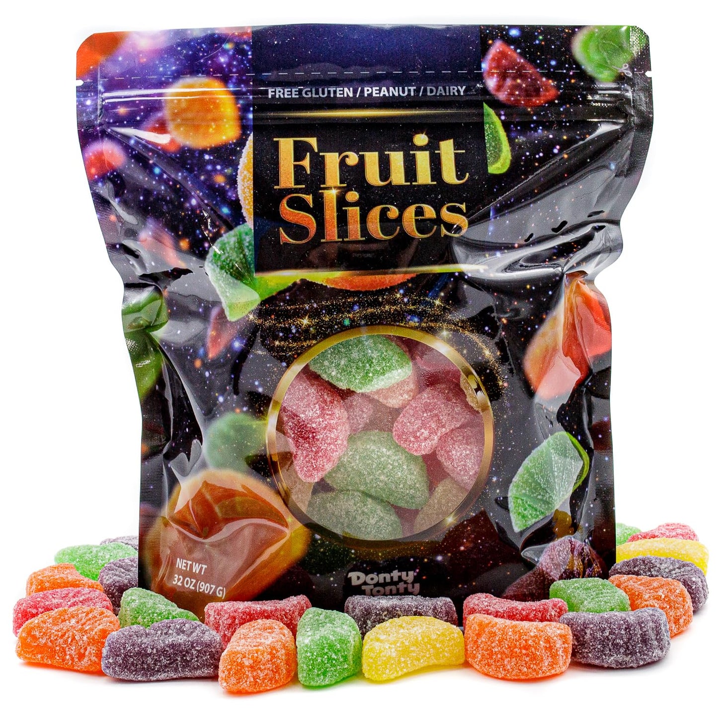 Fruit Slices Jelly Candy 2 lb - Assorted Flavors (Orange, Grape, Cherry, Lemon, Lime), Soft & Chewy, Gluten & Peanut Free, Bulk