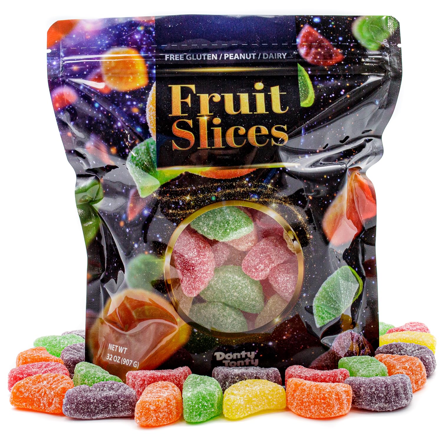 Fruit Slices Jelly Candy 2 lb - Assorted Flavors (Orange, Grape, Cherry, Lemon, Lime), Soft & Chewy, Gluten & Peanut Free, Bulk