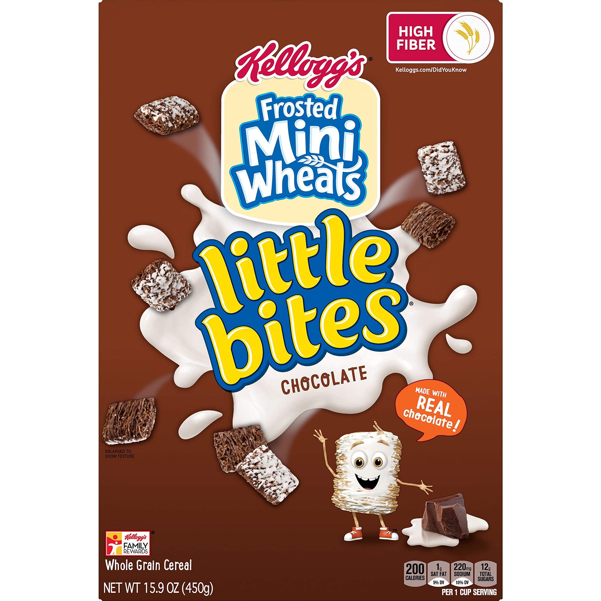 Kellogg's Frosted Mini-Wheats Little Bites, Breakfast Cereal, Chocolate, Good Source of 7 Vitamins and Minerals, Family Pack, 15.9oz Box