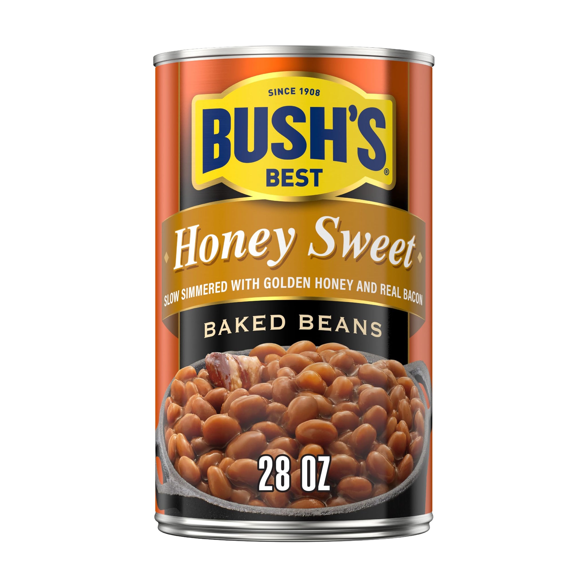 Bush's Canned Honey Sweet Baked Beans (Pack of 1), Protein, Good Source of Fiber, Low Fat, Gluten Free, 28 oz