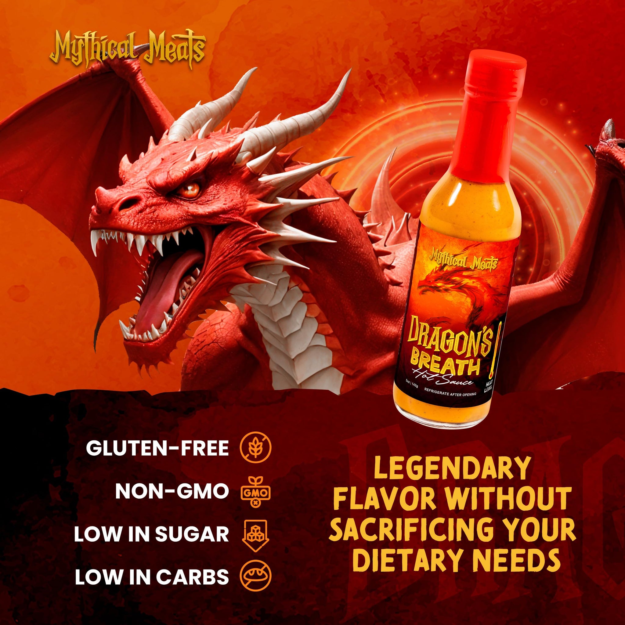 Mythical Meats Dragon's Breath Hot Sauce - Carolina Reaper & Garlic, Gluten Free, Non GMO, 9.5/10 Heat