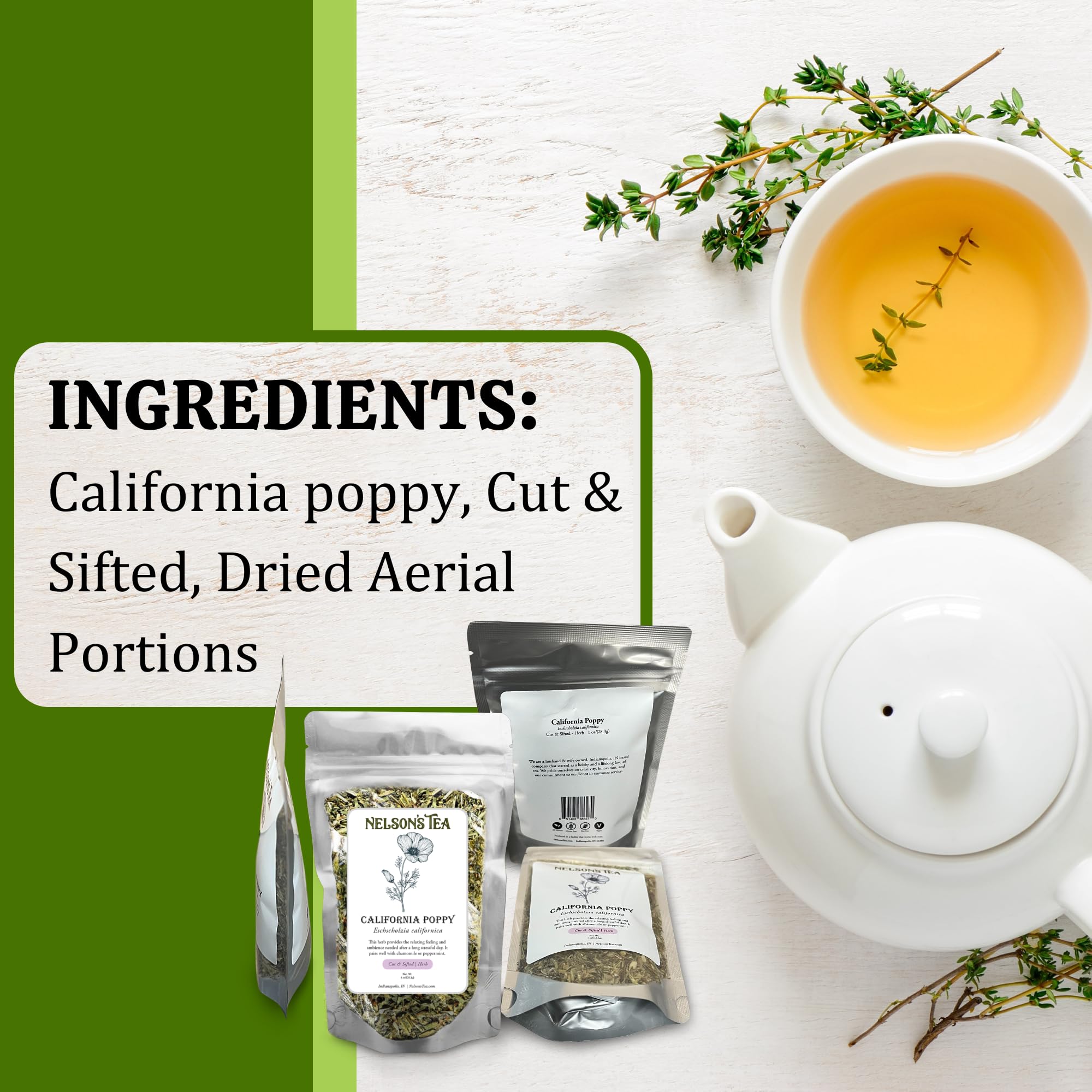 Nelson's Tea - California Poppy Cut & Sifted, Caffeine-Free Loose Leaf Tea Blend, Light Floral, Golden Poppy Flavor for Gentle Peace & Comfort, Mild