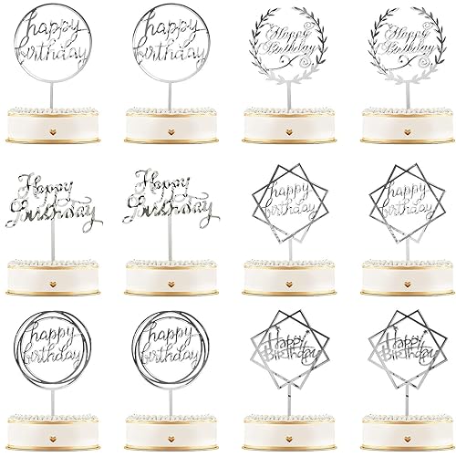 12 Pieces Acrylic Happy Birthday Cake Topper Glitter Birthday Cupcake Topper Pick Decorations for Birthday Party Cake Desserts Pastries, 6 Styles
