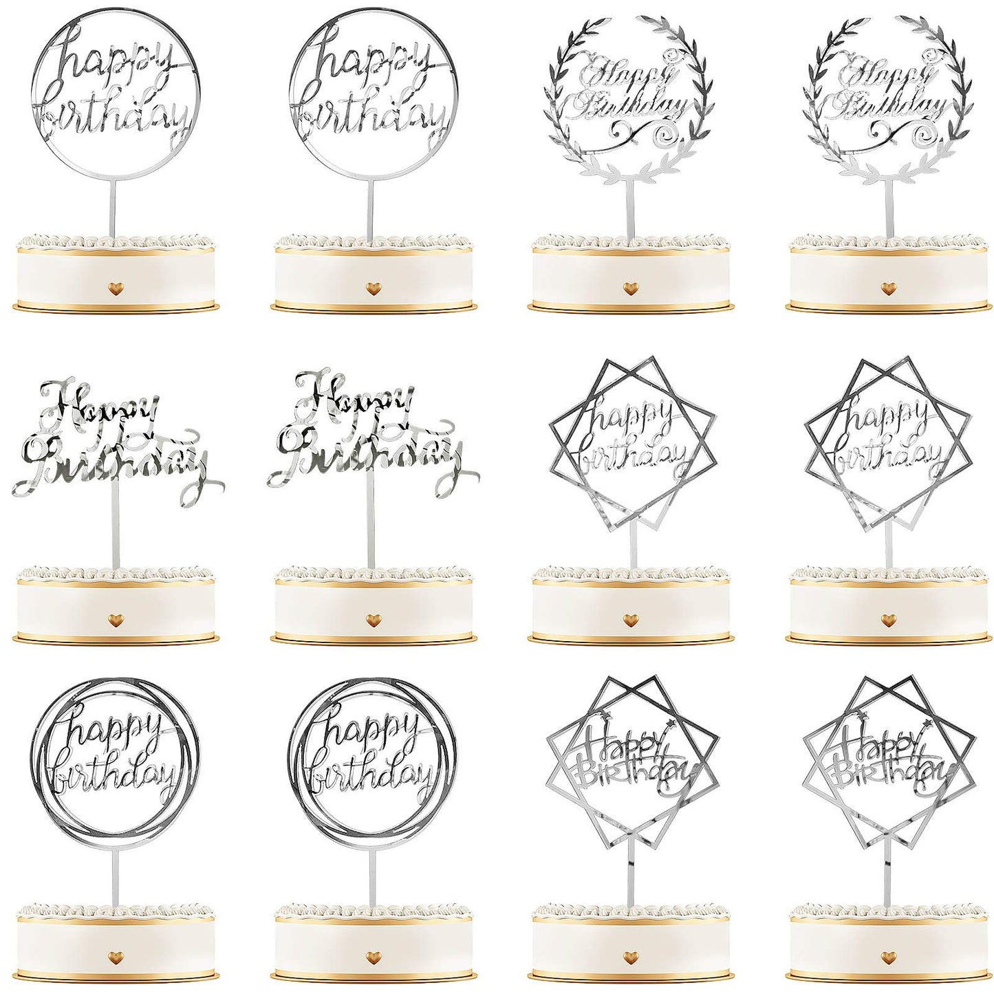 12 Pieces Acrylic Happy Birthday Cake Topper Glitter Birthday Cupcake Topper Pick Decorations for Birthday Party Cake Desserts Pastries, 6 Styles