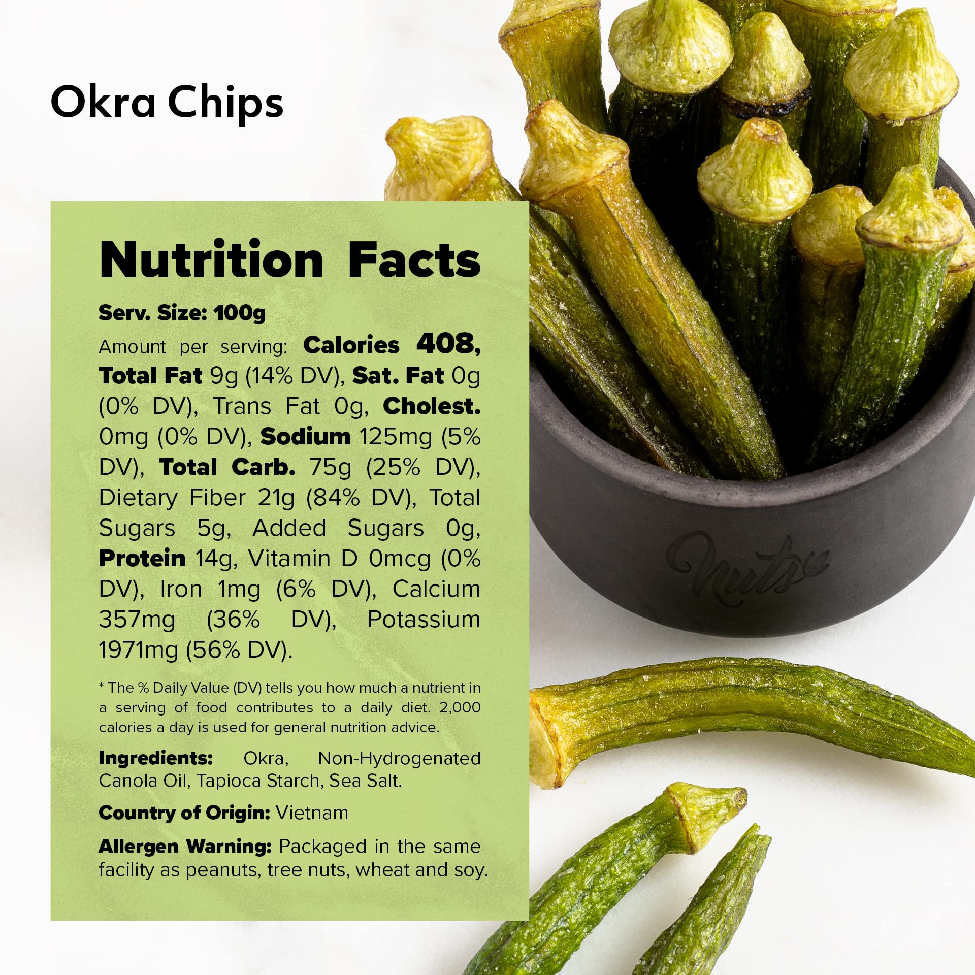 NUTS U.S. - Okra Chips | Sea-Salted | No Color Added and No Sugar Added | Natural | Delicious And Healthy, Bulk Chips!!! (Okra Chips, 2 LBS)