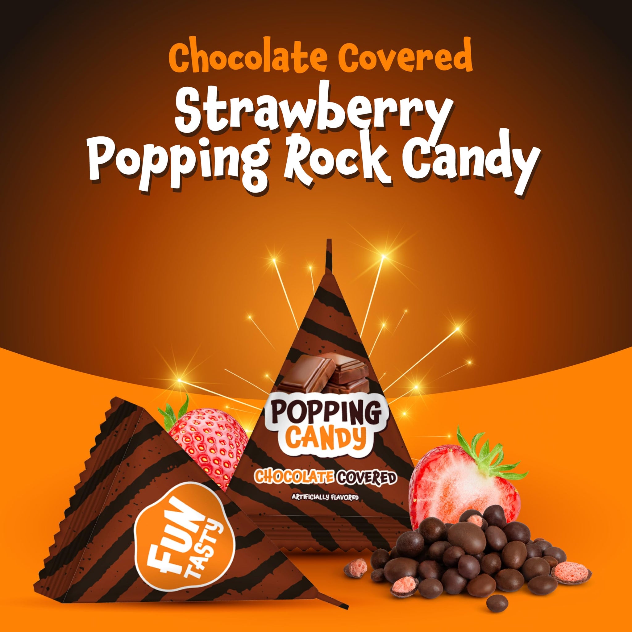 Popping Candy - 40 Mini Packs - Chocolate Rocks - Strawberry Flavored Candy Rocks - Individually Wrapped Candy for Classroom Rewards and Party Favors