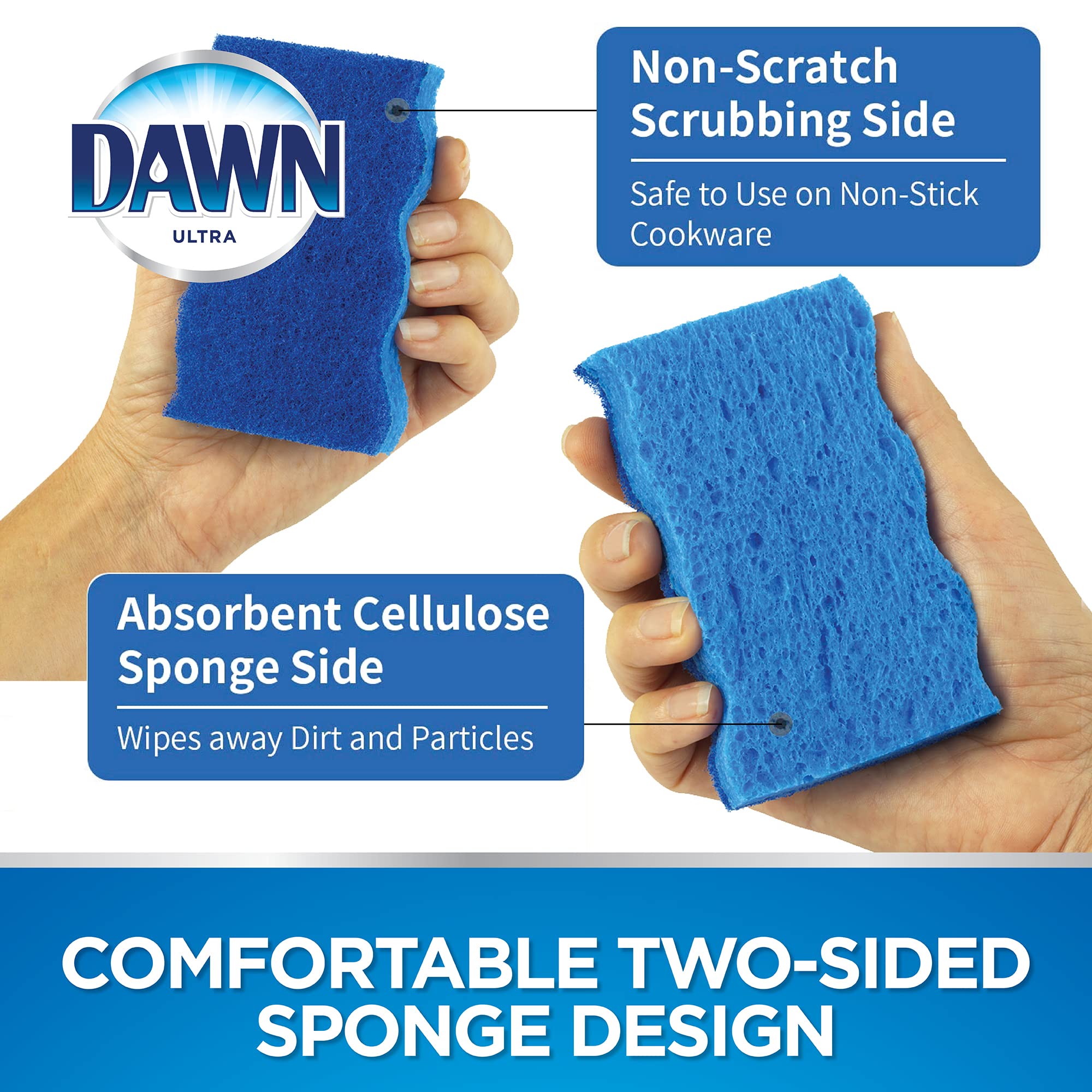 Dawn Non-Scratch Kitchen Dish Sponges, Blue (Pack of 4)