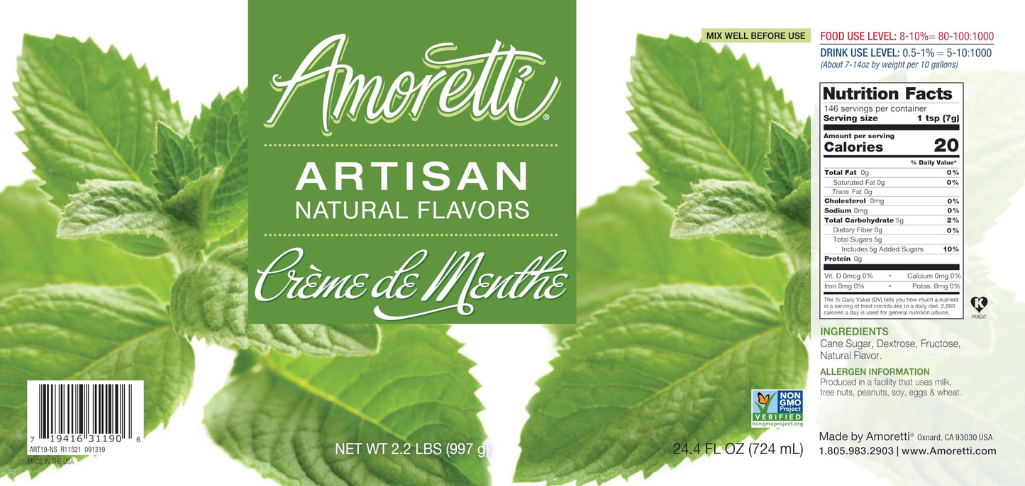 Amoretti - Natural Creme De Menthe Artisan Flavor Paste, 8 oz, Perfect For Ice Cream, Beverages, Cakes, and more, Preservative Free, Vegan, Gluten