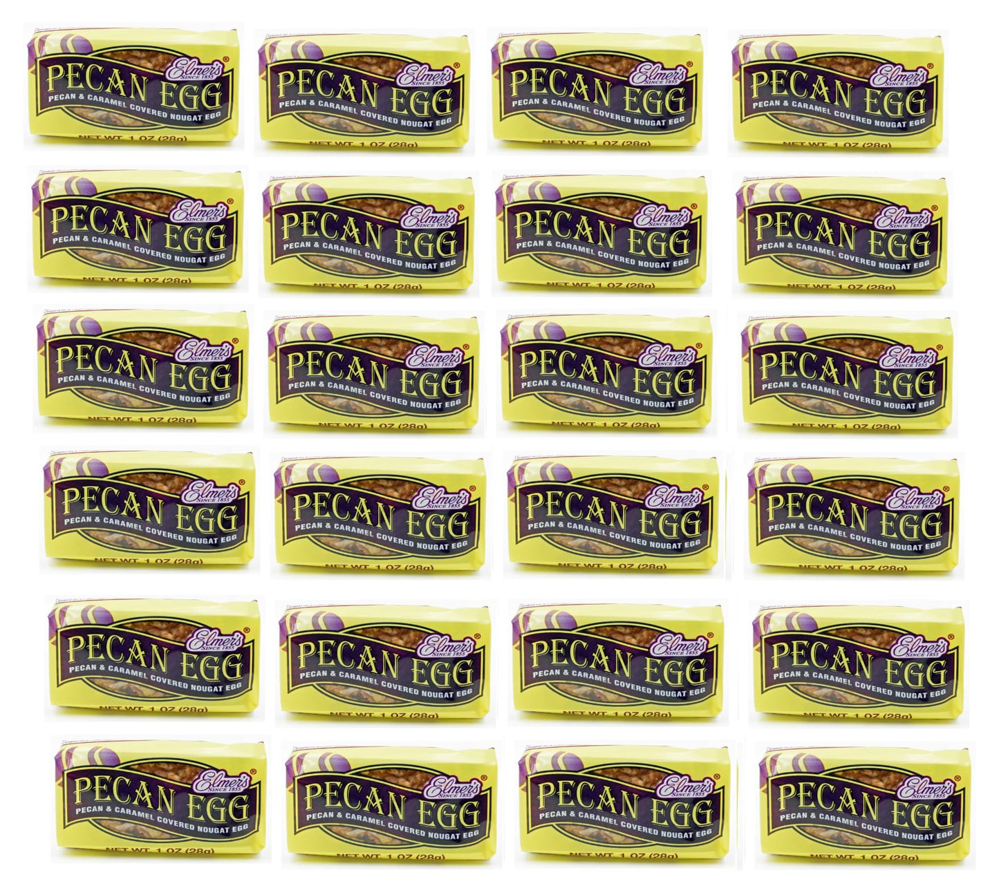 Elmer Pecan Eggs - Pack of 24 - Pecan and Caramel Covered Nougat Egg - Perfect for Easter Baskets and Egg Hunts - Great for Sharing