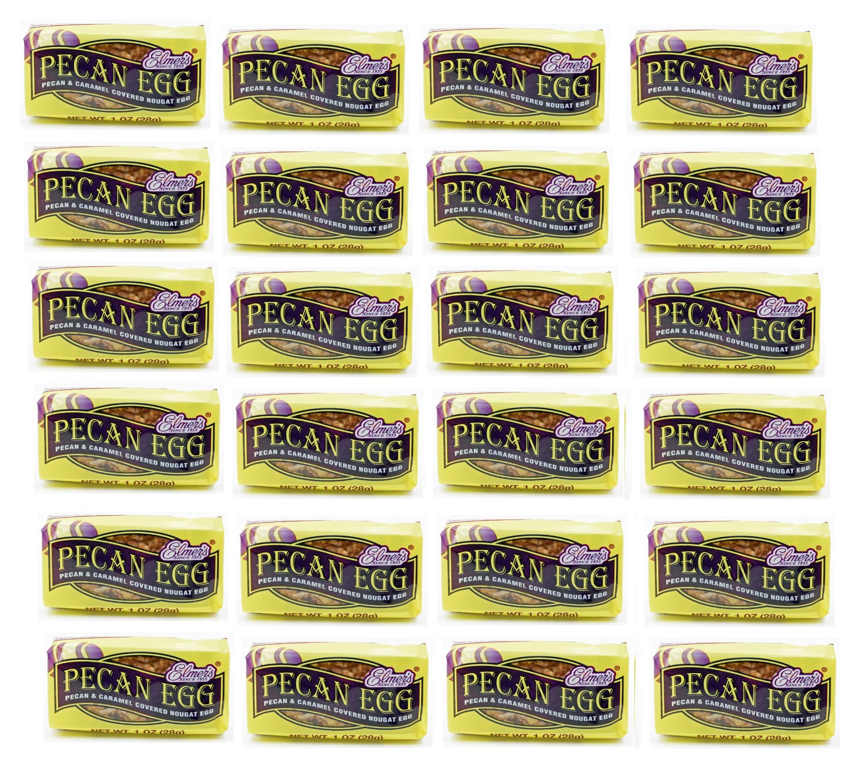 Elmer Pecan Eggs - Pack of 24 - Pecan and Caramel Covered Nougat Egg - Perfect for Easter Baskets and Egg Hunts - Great for Sharing