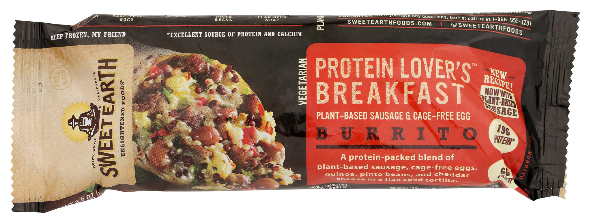 Sweet Earth Protein Lover's Vegetarian Breakfast Burrito, Frozen Burrito, 5.5 Oz
