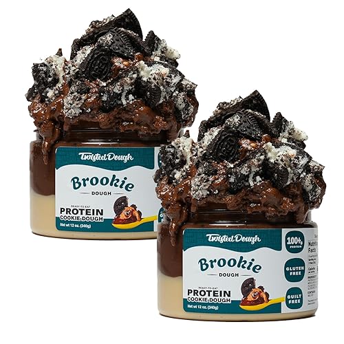 Twisted Dough Protein Cookie Dough, Brookie Flavor, 2 Pack, 100g Protein, Healthy Snacks, Gluten Free Edible Cookie Snack, High Protein Low Carb & Low