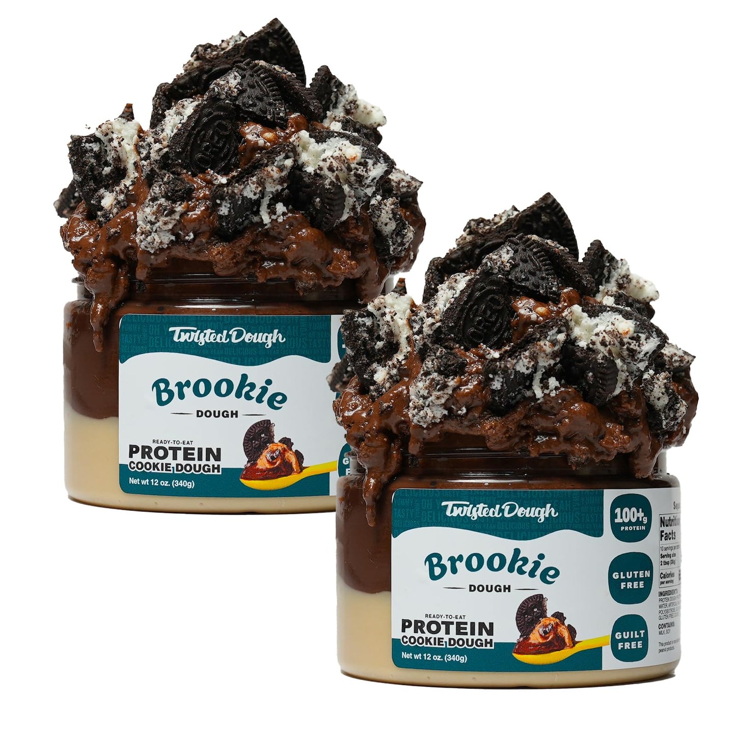 Twisted Dough Protein Cookie Dough, Brookie Flavor, 2 Pack, 100g Protein, Healthy Snacks, Gluten Free Edible Cookie Snack, High Protein Low Carb & Low