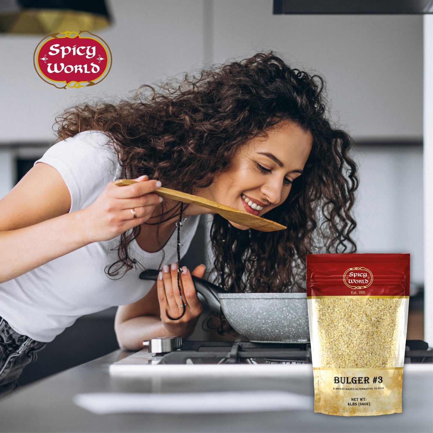 Spicy World Bulgur Coarse #3, 4 LB Bag | Excellent USA Grown Bulgur Wheat for Tabouleh | 100% Natural & Pure | Great for Vegan Recipes