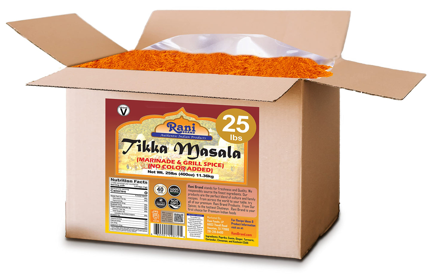 Rani Tikka Masala Indian 7-Spice Blend 400oz (25lbs) 11.36kg Bulk Box ~ All Natural | Salt-Free | Vegan | No Colors | Gluten Friendly | NON-GMO |