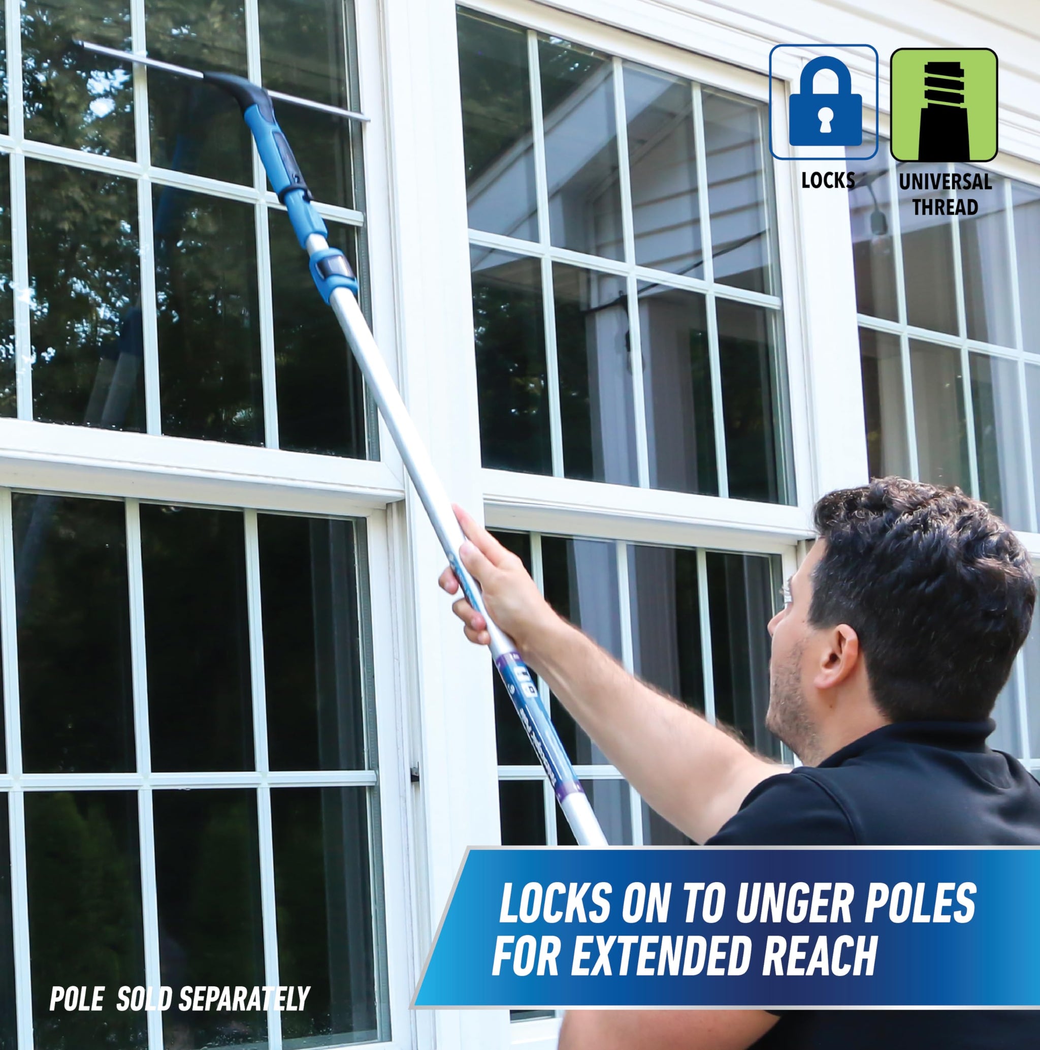 Unger Professional Connect and Clean 18” EZ Change Window and Glass Cleaning Squeegee, Large and Small Windows, Rubber Blade Tool for Streak-Free