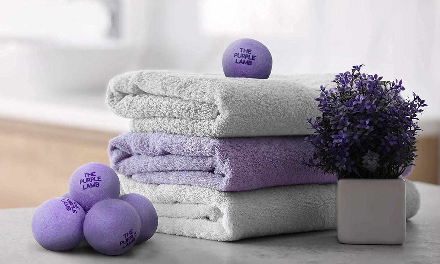 The Purple Lamb Scented Wool Dryer Balls Laundry - Lavender Infused - Antistatic Dryer Ball - XL 4 Pack - 100% Organic Fabric Softener - Shorten