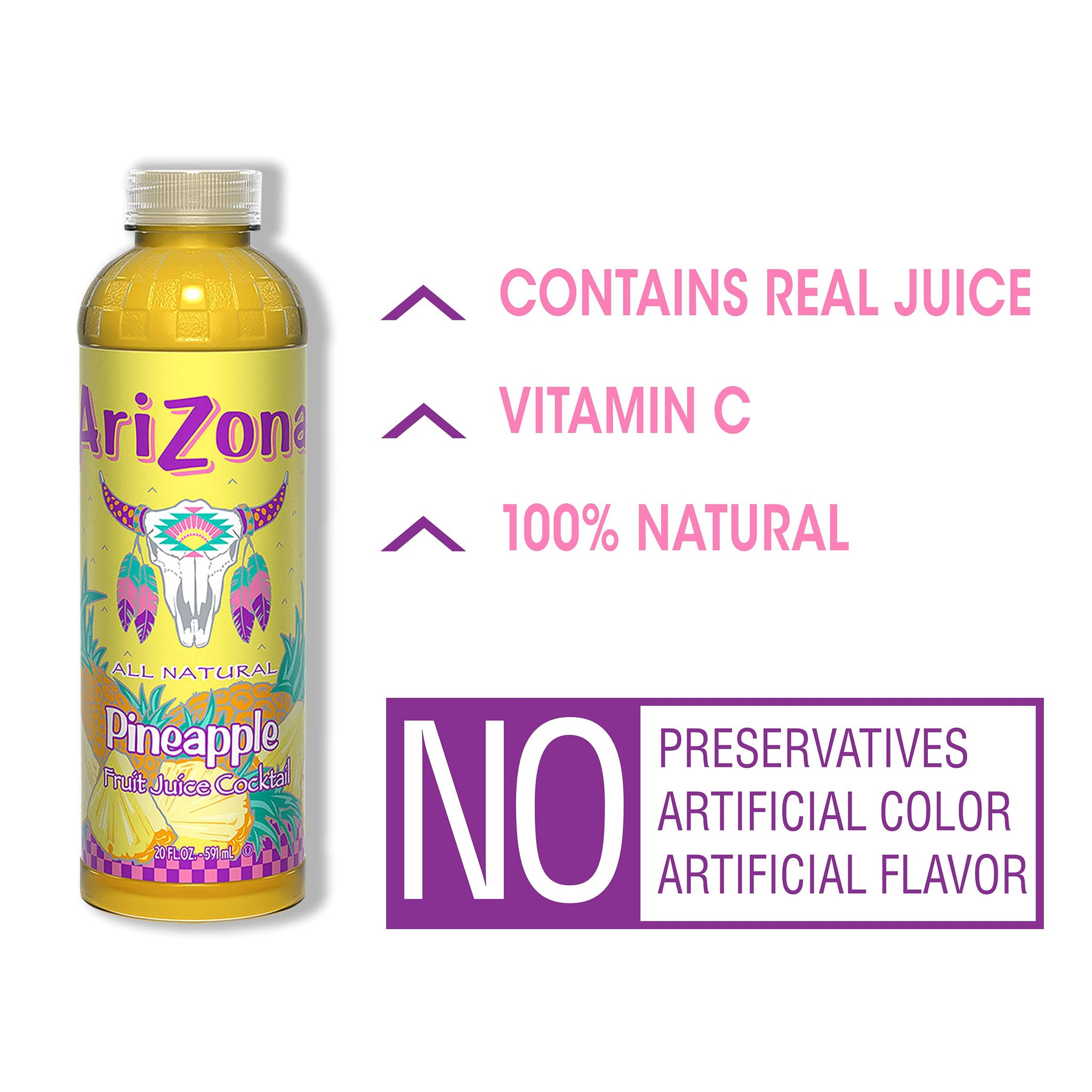 AriZona Pineapple Juice Drink, 20 Fl Oz (Pack of 24)