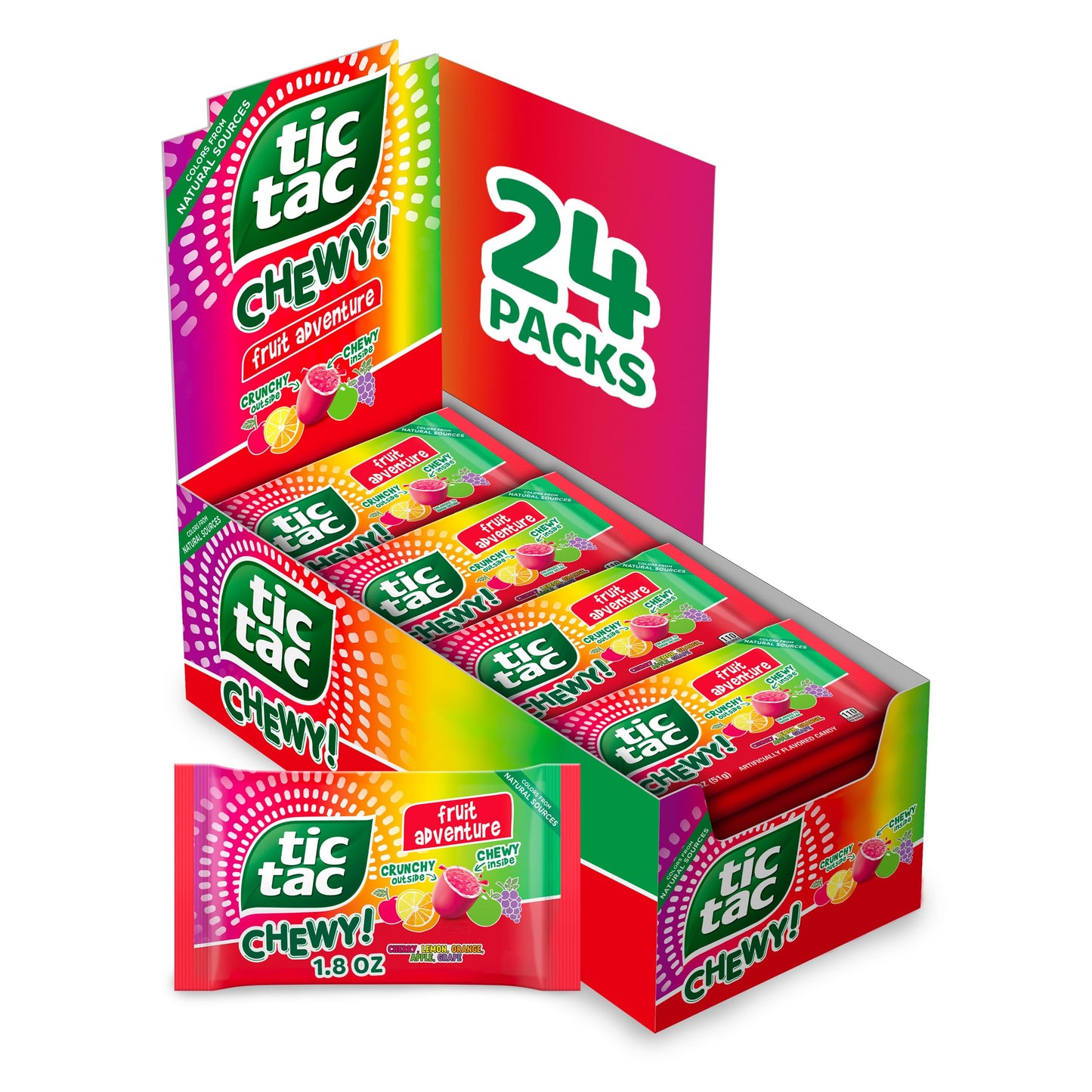 TIC TAC CHEWY! Fruit Adventure Candy, Bulk 24 Pack, Fruity Chewy Candy, 1.8 oz Each (Packaging May Vary)
