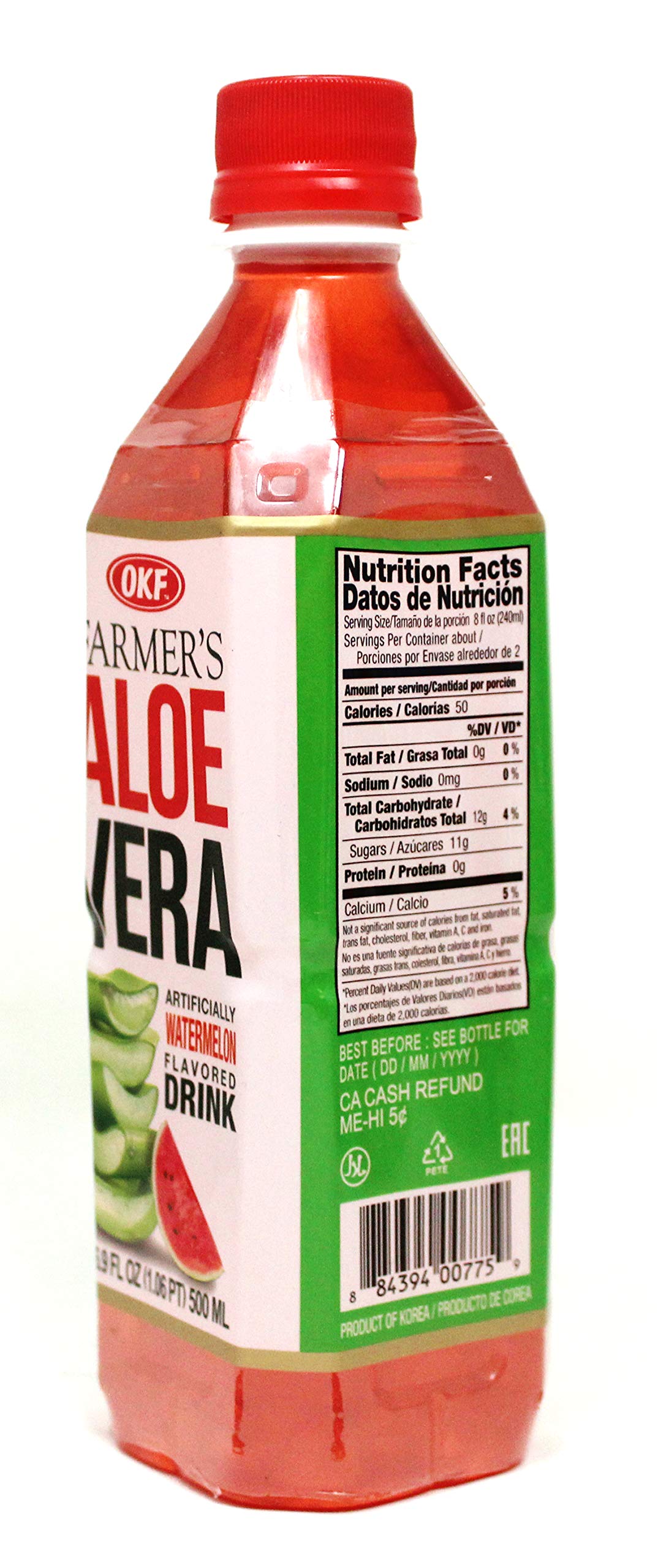 OKF Farmer's Aloe Vera Drink, Watermelon, 16.9 Fluid Ounce (Pack of 12)