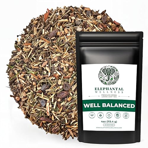Elephantal Wellness Premium Well Balanced Herbal Tea | Healthy Cortisol, Adaptogenic Stress Energy Support with Ashwagandha, Goji, Reishi, Holy Basil
