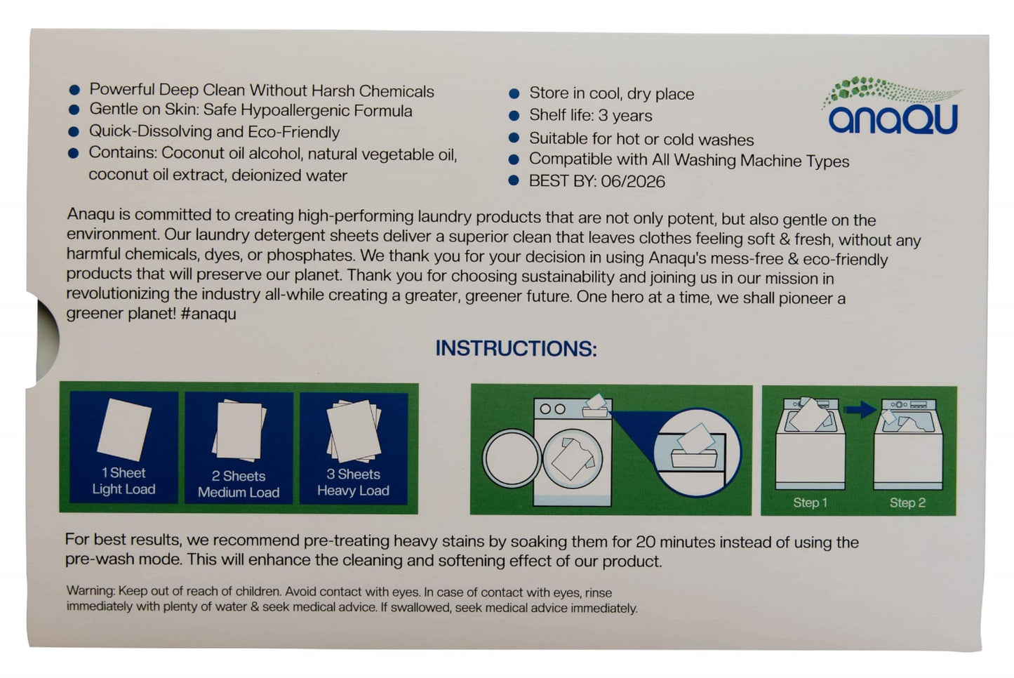 Anaqu - Laundry Detergent Sheets - Natural Laundry Detergent, Laundry Sheets, Organic Laundry Detergent, Baby Laundry Detergent, Delicate