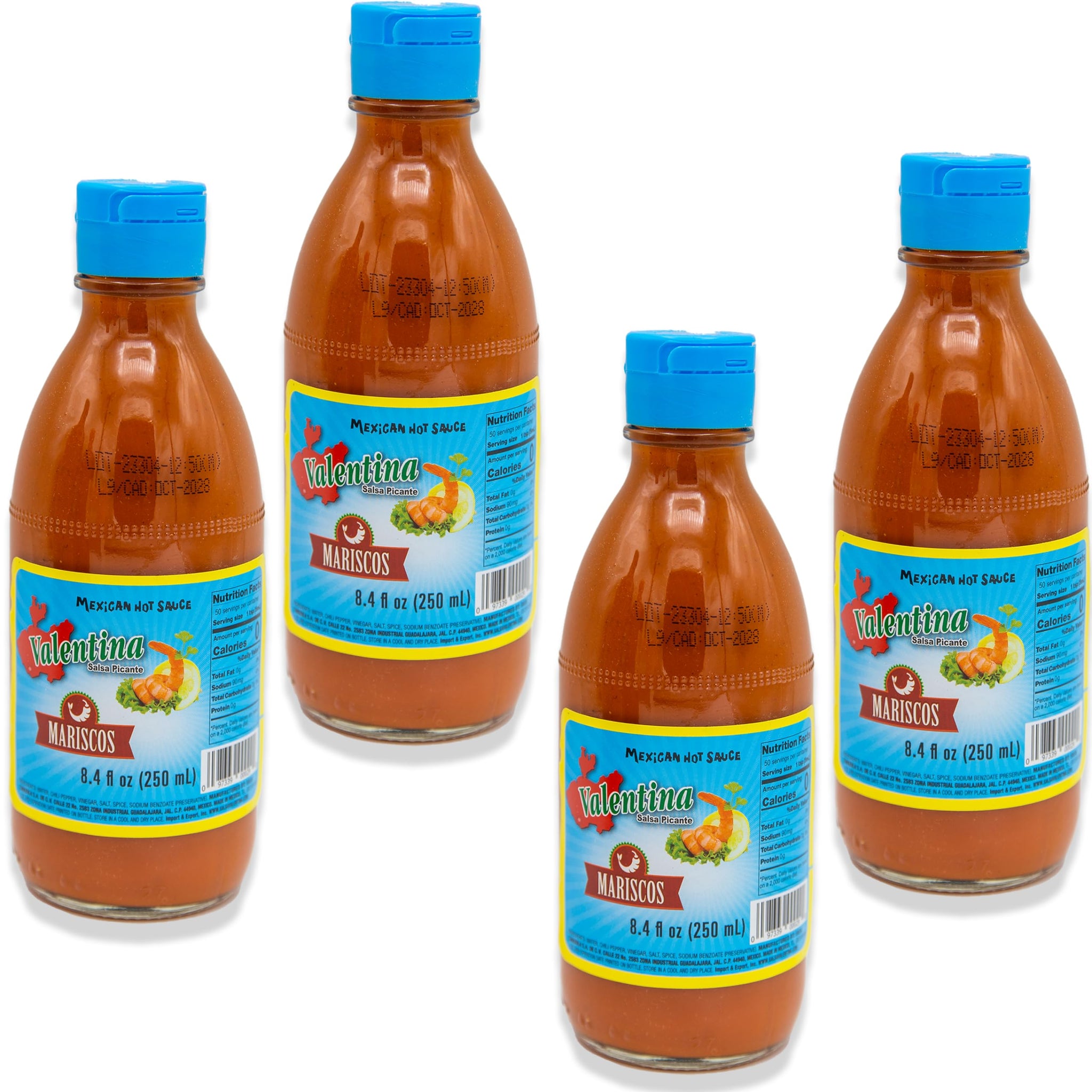 Hot Sauce Bundle - Includes 4 Bottles of Hot Sauces Valentina Blue Label (Mariscos), 8.4 Fl oz each, 33.6 Oz Total by Valentina - Authentic Mexican