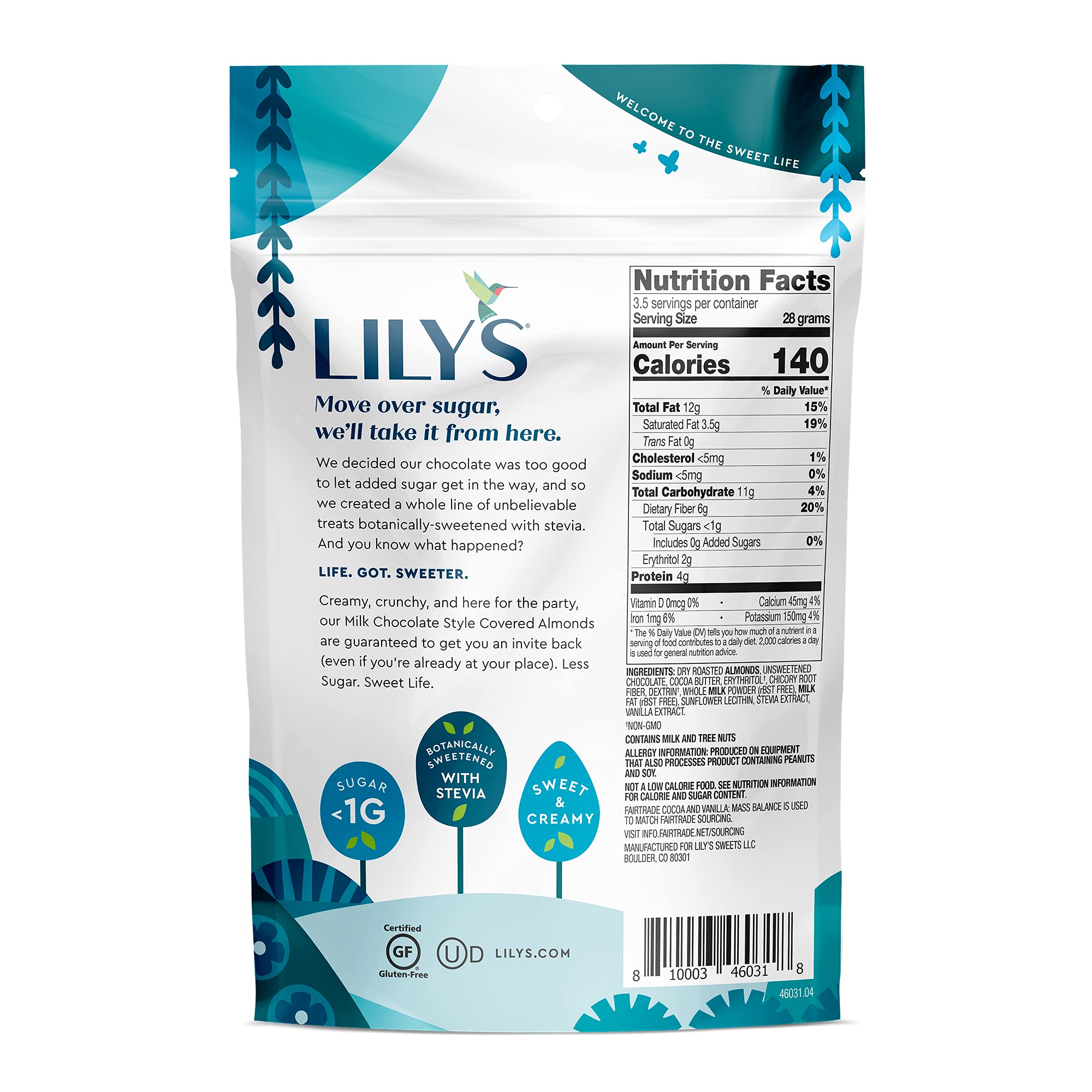 Milk Chocolate Style Covered Almonds by Lily's Sweets, Made with Stevia, No Added Sugar, Low-Carb, Keto-Friendly Christmas Candy | Fair Trade