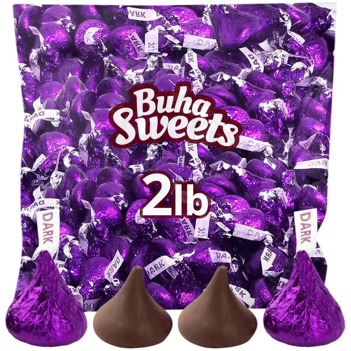 Bulk Dark Chocolate Candy for Special Melt-in-Your-Mouth Indulgence, Individually Wrapped in Purple Foils Mildly Sweet Dark Chocolate Treat Bulk Pack