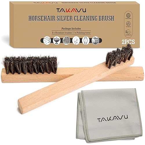 Horsehair Detail Brush Set 2pcs Silver Cleaning Brushes & Polish Cloth Perfect for Detailing, Polish Work, Fine and Heirloom Silverware Plateware