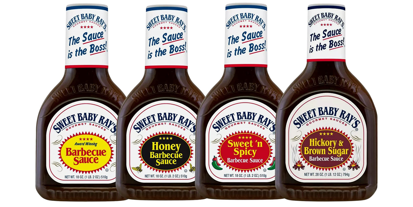 Sweet Baby Ray's 4 Flavor Variety Pack - Original, Sweet n' Spicy, Honey, Hickory & Brown Sugar Barbeque Sauce - 18oz each