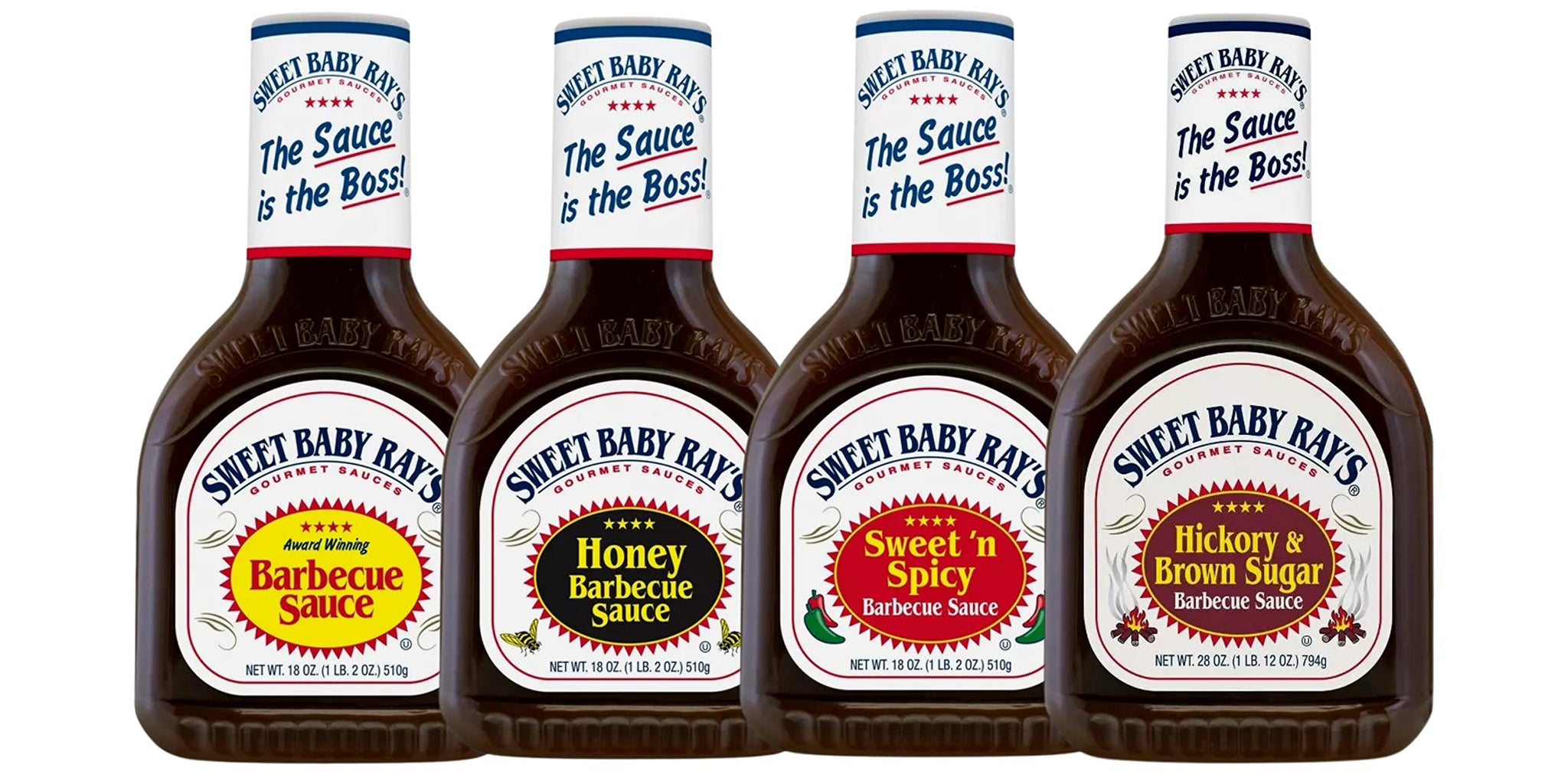 Sweet Baby Ray's 4 Flavor Variety Pack - Original, Sweet n' Spicy, Honey, Hickory & Brown Sugar Barbeque Sauce - 18oz each