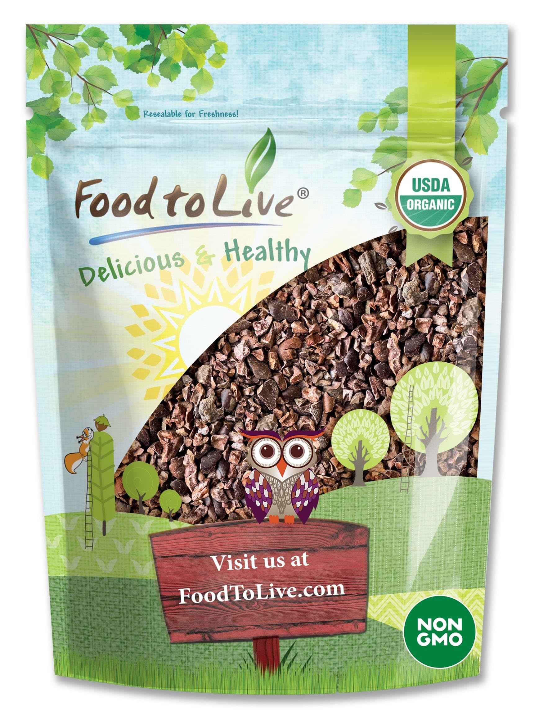 Food to Live Organic Sweet Cacao Nibs, 8 Ounces - Non-GMO, Lightly Sweetened with Coconut Sugar, Raw, Non-Irradiated, Vegan, Kosher, Bulk, Great for Snacking, Baking & Smoothies. High in Antioxidants