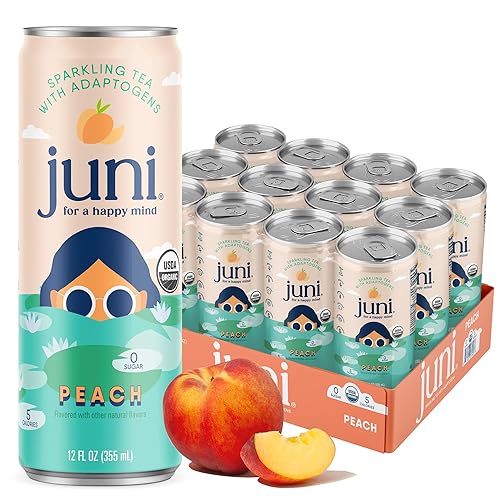 Juni Sparkling Adaptogen Drink with Ashwagandha, Lion’s Mane & Reishi Mushrooms | Green Tea for Focus, Zero Sugar, 5 Calories, Organic | Non Alcoholic