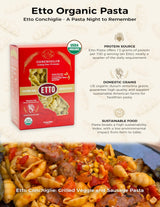 Etto Pasta- Organic Conchiglie Pasta- Single Ingredient- Non-GMO Pasta- Vegan, Vegetarian, Organic Pasta. Protein-rich, All Natural- Durum Wheat