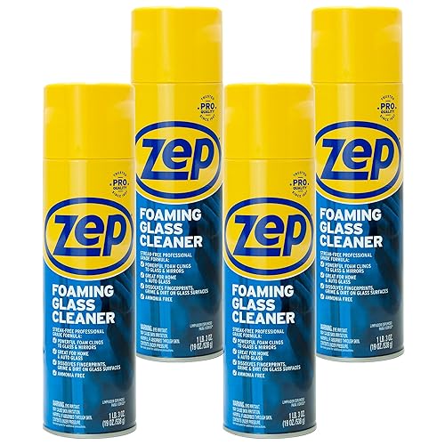 Zep Foaming Glass and Plexiglass Cleaner - 19 oz (Case of 4) ZUFGC19 - Foaming Formula that clings to Vertical Surfaces for Streak-Free Glass Cleaning