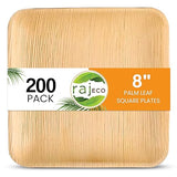 Raj Eco Compostable Palm Leaf Plates Like Bamboo Plates Disposable - 8 Inch Square 200 Plate, Natural wooden, Eco-Friendly, Fancy Biodegradable