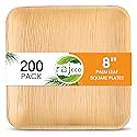 Raj Eco Compostable Palm Leaf Plates Like Bamboo Plates Disposable - 8 Inch Square 200 Plate, Natural wooden, Eco-Friendly, Fancy Biodegradable